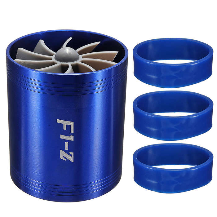 Blue - Universal Car Double Turbine Turbo Air Intake Gas Fuel Saver Fan Turbocharger