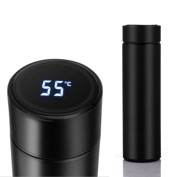 Black - SUPPOOKY 500ml Vacuum thermos LCD Temperature Display Water Bottle Stainless Steel Double Wa