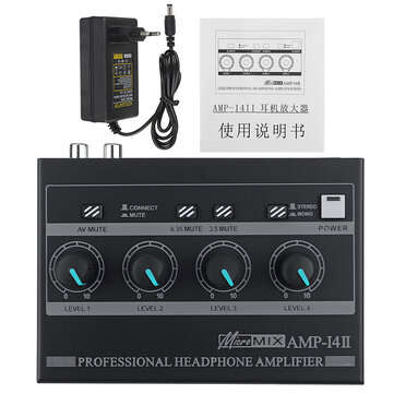 AMP-i4 4-Channel Stereo Headphone Amplifier and DC 12V Power Adapter