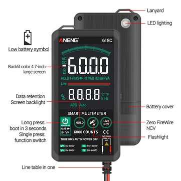 ANENG 618C Digital Multimeter Smart Touch DC Analog Bar True RMS Auto Tester Professional Capacitor