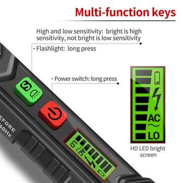 ANENG VC1010+ Digital Voltage Detector Meter Intelligent Non-contact Pen Alarm AC Test Pen Sensor Te
