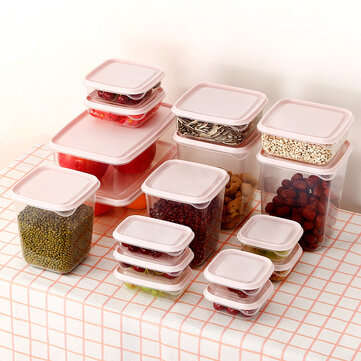 17Pcs Lunch Box Refrigerator Fresh Box Grain Storage Box Microwave Heating Sealed ... (COLOR.: PINK)