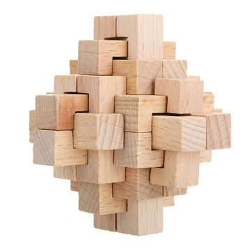 Kong Ming Lock Toys Children Kids Assembling Challenge IQ 3D Puzzle Cube Wood Toy
