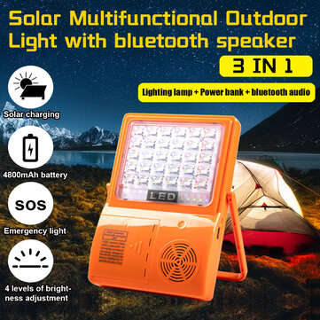 Multifunction Outdoor LED Solar Light Portable Adjustable 4800mAh 4 Levels bluetoo... (COLOR: WHITE)