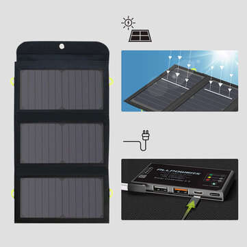 ALLPOWERS 21W Solar Charger with 10000mAh Battery, 3 USB Ports(USB-C and USB-A) SunPower Solar Panel