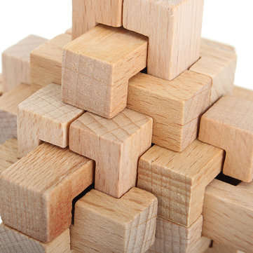 Kong Ming Lock Toys Children Kids Assembling Challenge IQ 3D Puzzle Cube Wood Toy