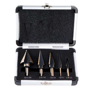 Drillpro 5pcs HSS Step Drill Bit Set Hole Cutter Drilling Tool Multiple Hole 50 Sizes with Aluminum