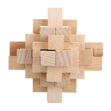 Kong Ming Lock Toys Children Kids Assembling Challenge IQ 3D Puzzle Cube Wood Toy