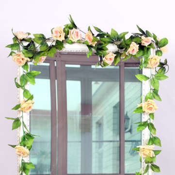 Artificial Rose With Green Leaves DIY Hanging Garland Flowers Vines For Home ... (COLOR.: CHAMPAGNE)