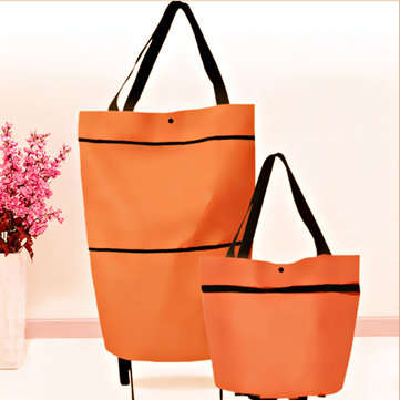 25L Portable Folding Shopping Trolley Cart Storage Bag Wheel Luggage Basket O... (BAG COLOR: ORANGE)