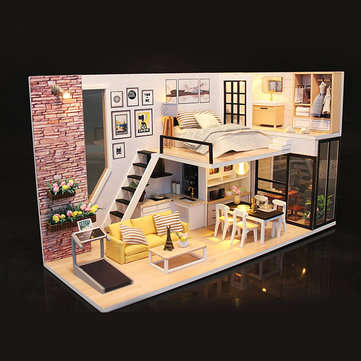 DIY Assembling Doll House with Music/Sound/Light Modern House Toy for Christmas Birthday Gift