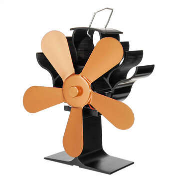 5 Blades Aluminum Fireplace Fan 1400rpm Quiet Heat Powered Stove Fan Eco-Friendly ... (COLOR1: GOLD)
