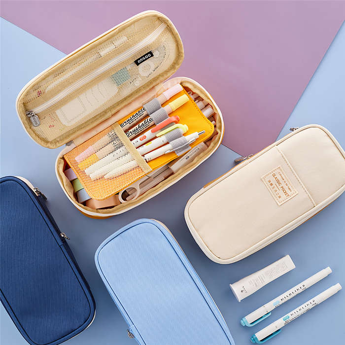 Angoo Pencil Case Large Capacity Zipper Pencil Case Canvas Pencil Bag For Cute Students School Stati