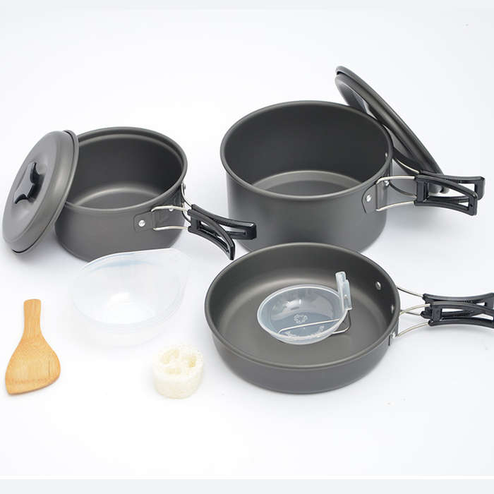 12 Pcs/Set 2-3 People Picnic Tableware Portable Bowl Pot Pan Cookware
