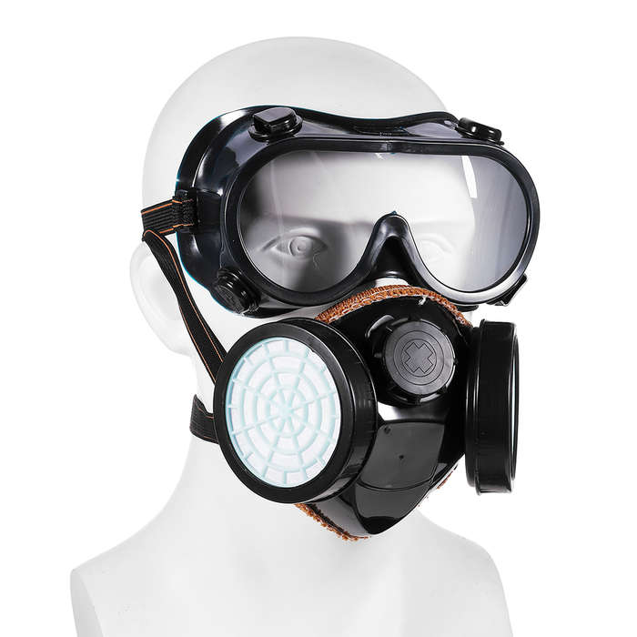 2 in 1 Gas Mask Double Filter Anti Gas Chemical Pesticide Respirator 300Hours Used