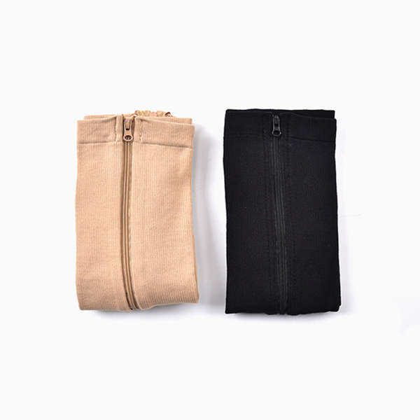 1 Pair Zip Sox Compression Socks Zipper Leg Support Knee Stockings Open Toe (Color Beige SIZE. S)