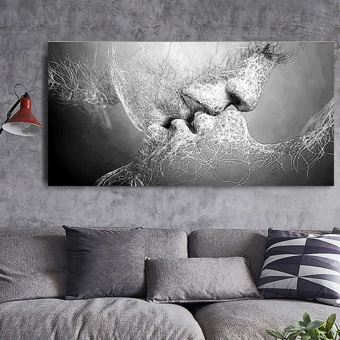 Black & White Love Kiss Wall Art Picture Print Abstract Arts on Paintings For Room Decorations