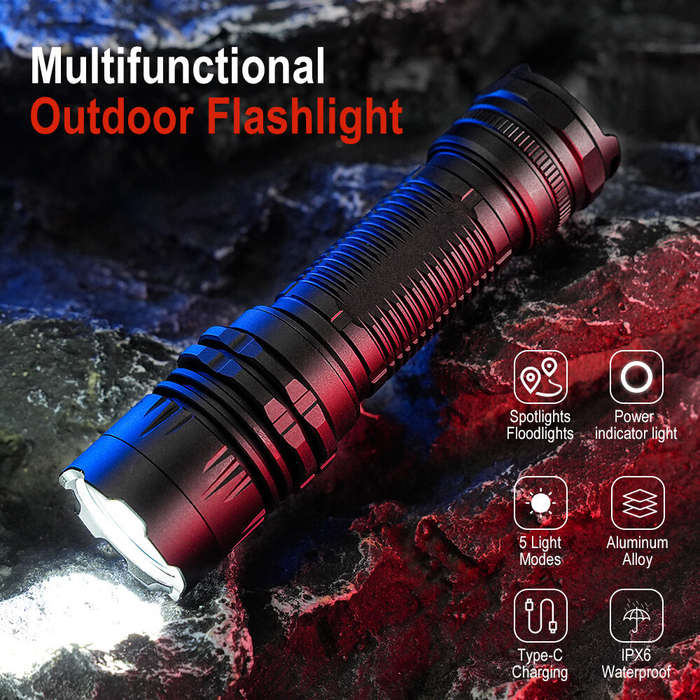 Black - SEEKNITE ST13 1800 Lumens Compact EDC LED Flashlight USB Rechargeable Tactical Mini Torch, 5