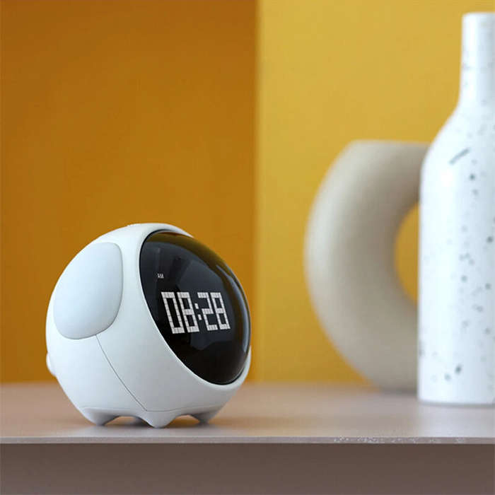 Pink - Alarm Clock with Cute Expression Voice-Activated Numpopularity Alarm Clocks Rechargeable LED
