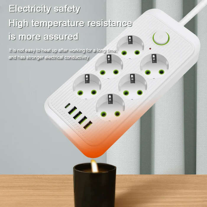 White - F06 2500W EU Plug AC Outlet Power Strip Multitap Extension Cord Electrical Socket with 4 USB