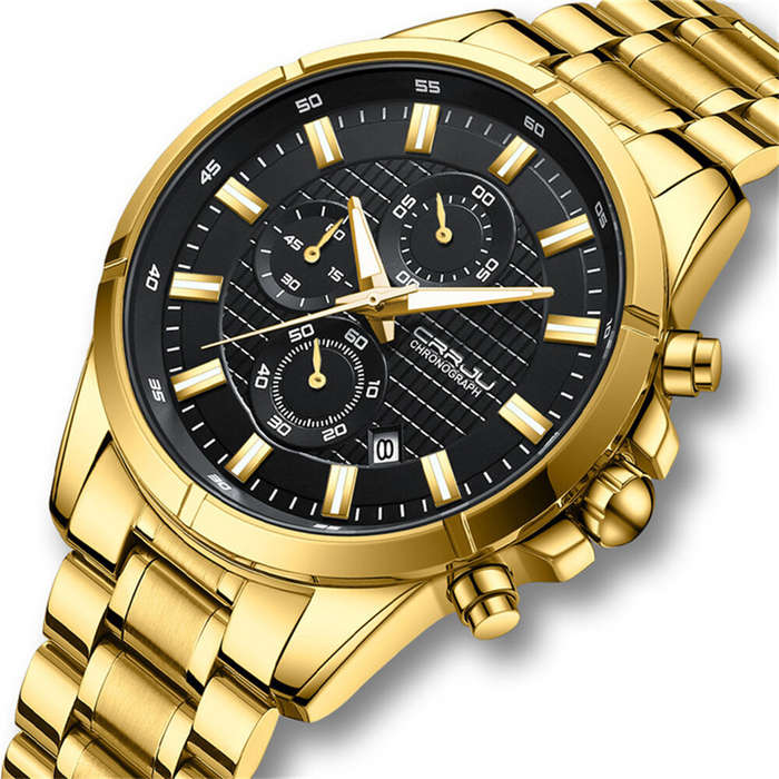 black+silver - CRRJU Fashion Waterproof Luminous Men Watch Business Casual Multifunctional Chronogra