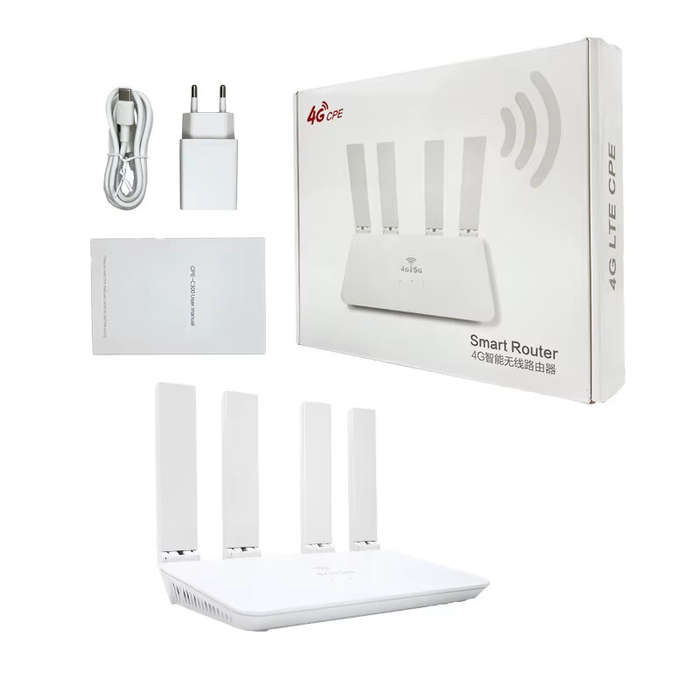 EU Plug - CPE906 4G LTE Router 300Mbps High Speed WAN LAN Ports 4 Antennas Plug Play SIM Card Slot M