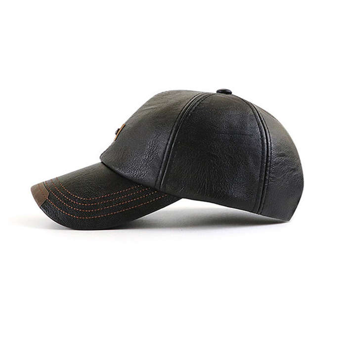 Black - Collrown Men's Outdoor PU Leather Baseball Cap Casual Sun Hat Adjustable Sport Casual Visor