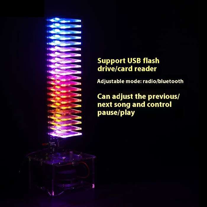 DIY Kit - 21-Segment Crystal LED Audio Spectrum Light Bluetooth USB SD Card Support Wireless Music V
