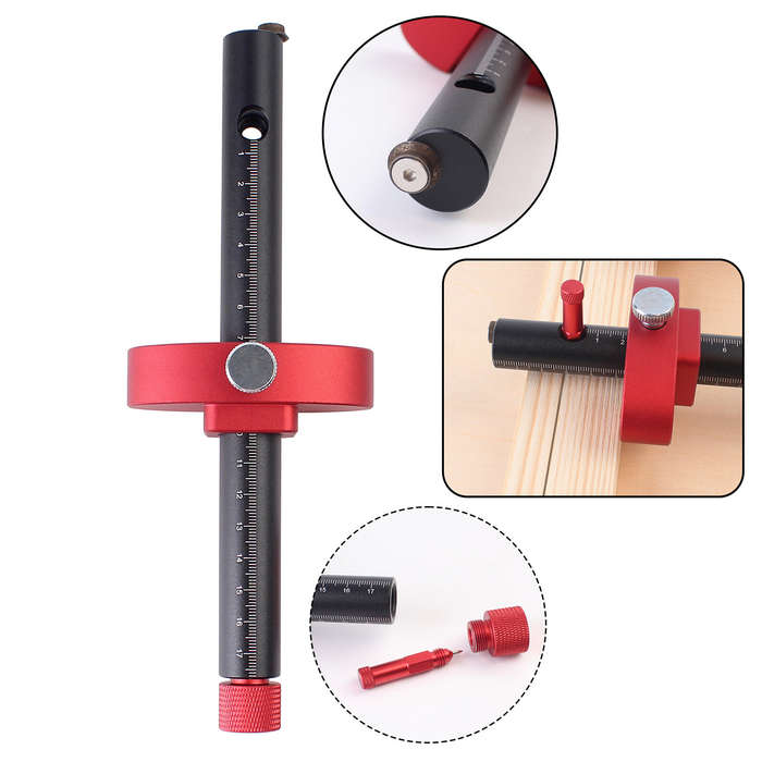 Black - Wheel Marking Gauge Aluminum Alloy Scribe Tool Parallel Line Drawing Mortise Scribing for Wo