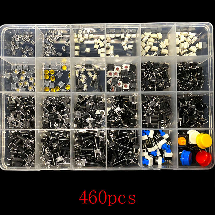 460PCS Tact Switch Push Button Switch Micro Switch For Car Remot/TV/Toys/Home Use Button Caps Kit