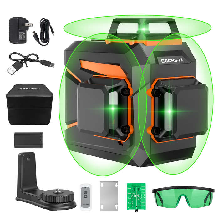 EU Plug - GOCHIFIX 3x360 12 Line 3D Self-Leveling Green Laser Level with Sharp 520 Laser Tube Rechar