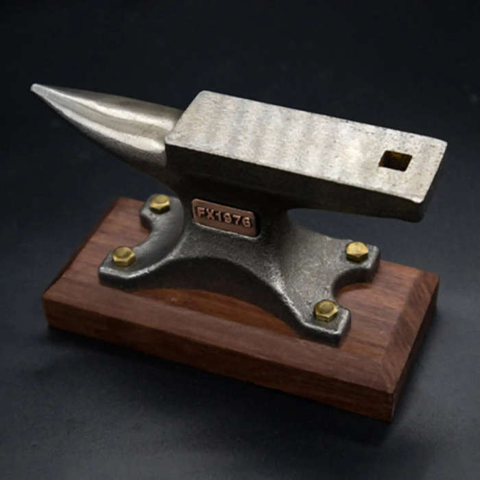 TYPE-A - MYTEC Single Horn Carbon Steel Anvil with Wooden Base Rust Resistant Small Blacksmith Tool