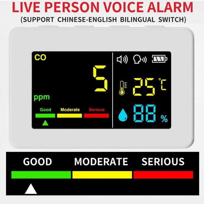 Pink - Portable Air Quality Meter 3in1 CO Temperature and Humidity Tester Color Screen Carbon Monoxi