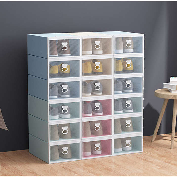 1 Piece Plastic Flip Shoes Storage Box Organizer Foldable Clear Shoes Storage Box Stackable Stacking