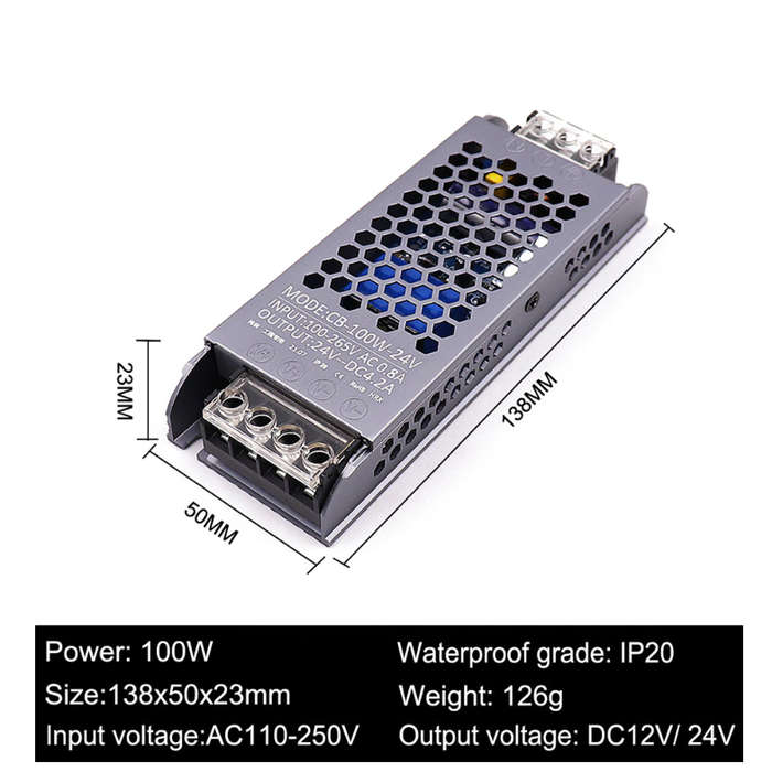 24V - AC/DC 12V 24V Transformer 100W LED Driver Power Supply Super Thin A/D Converter for LED Strip
