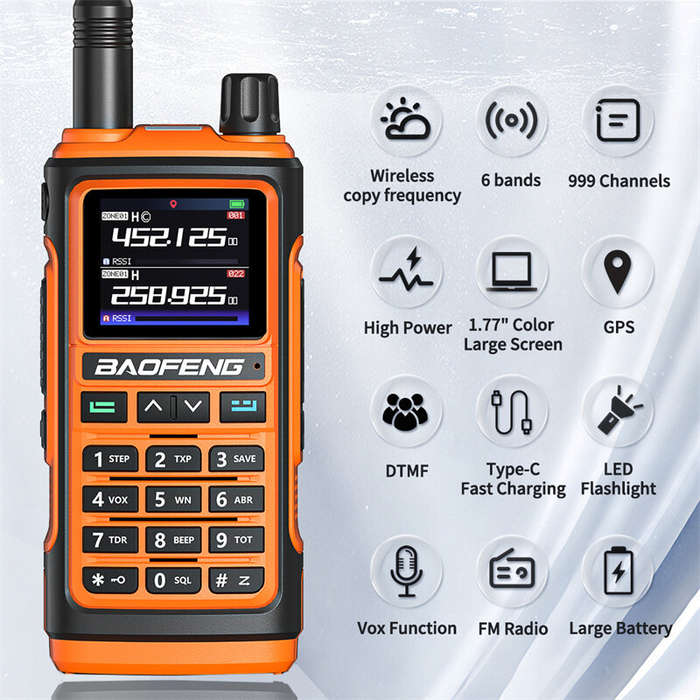 Orange - Baofeng UV-17 Pro GPS Handheld Walkie Talkie Six Bands Wireless Copy Frequency Flashlight T