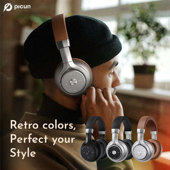 Black - Picun P28X Wireless Headset bluetooth Headphone Dual Drivers 60H Playtime Low Latency Adjust