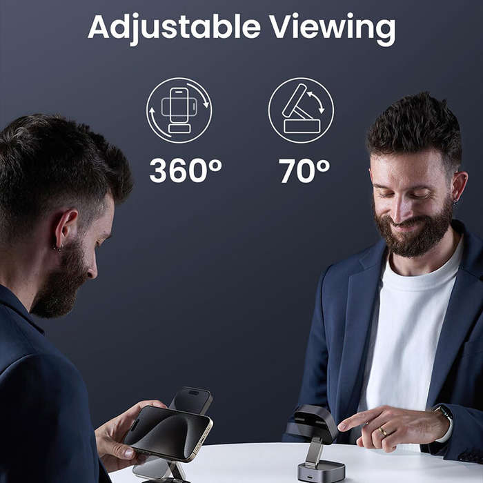 Dark Grey - Ugreen Qi2 15W Magnetic 2 in 1 Adjustable Viewing Wireless Charger Fast Wireless Chargin
