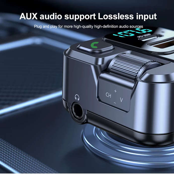 Black - Car Bluetooth Receiver USB U Disk Read PD20W Fast Charging Digital Display Car Mobile Phone