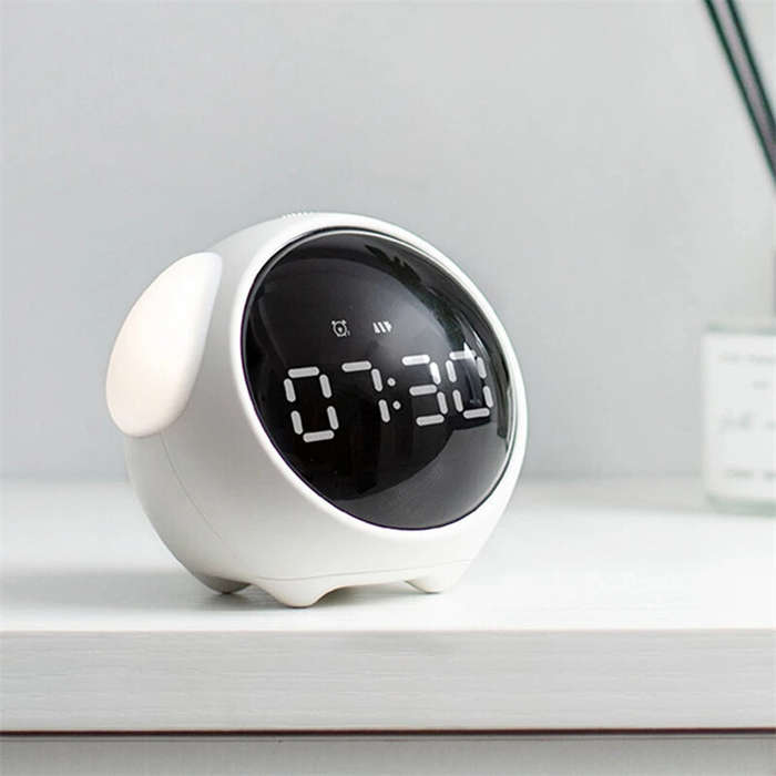 Pink - Alarm Clock with Cute Expression Voice-Activated Numpopularity Alarm Clocks Rechargeable LED