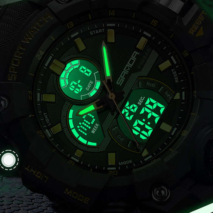 White - SANDA Men's Dual Display Waterproof Digital Watches Outdoor Sports Wristwatches Movement wit