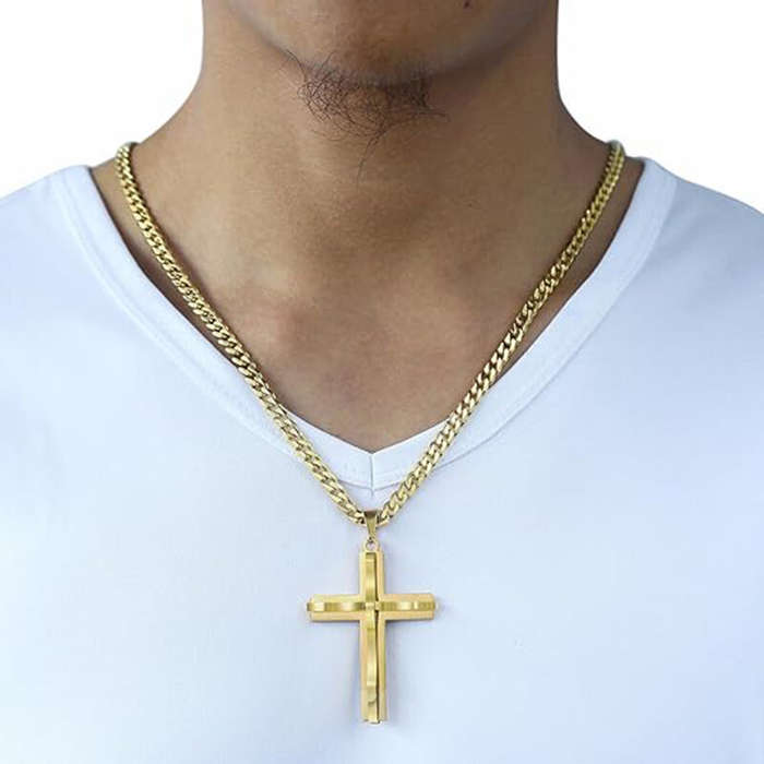 Silver - Cross Pendant Necklaces For Men Women Golden Silvery Stainless Steel Charm Chain Male Hip H