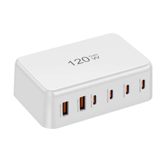 White - [GaN Tech] Bakeey 120W 6-Port USB PD Charger 2USB-A+4USB-C PD Fast Charging Desktop Charging