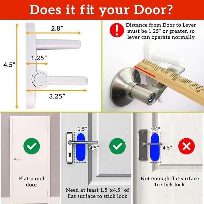 White - 4Pcs Dreambaby Child Protection Door Lever Lock Quick Install 3M Adhesive Toddler Door Safet