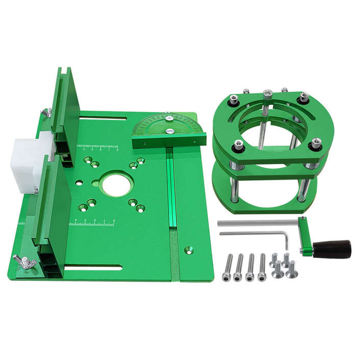 Green - Aluminum Alloy Router Lift Kit Router Table Inset Plate 240x200mm Manual Lifting for 65mm Mo