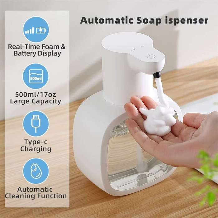 White - Smart Foam Hand Soap Dispenser 500ml Capacity Waterproof Design with Infrared Sensor for Hom