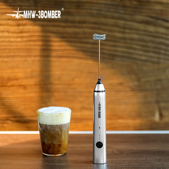 Black - MHW-3BOMBER Electric Milk Frother Handheld Milk Foam Maker 304 Stainless Steel Handheld Egg