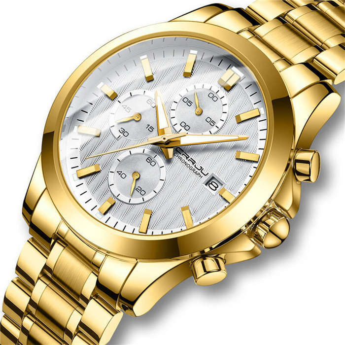 Silver - CRRJU Men's Business Watch, Solid Stainless Steel Multi-function Chronograph Waterproof Wat