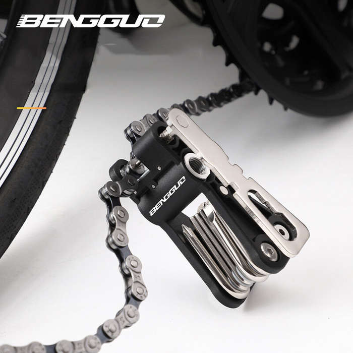 Black - BENGGUO 18 in 1 Bicycle Multitool Wrench Repair Tool Kit Alumium Alloy Screwdriver and Chain
