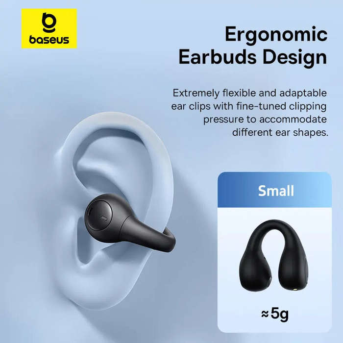 White - Baseus AirGo AS01 TWS Earclips Headset Wireless bluetooth 5.3 Earphone 10mm Drivers Bass Enh